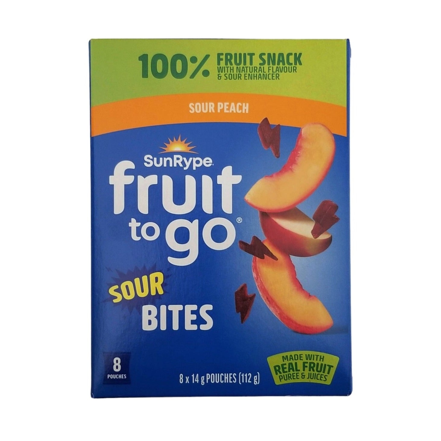 SunRype Fruit to Go Sour Bites, Sour Peach, 8 pouches x 14g, 112g/4 oz. Box
